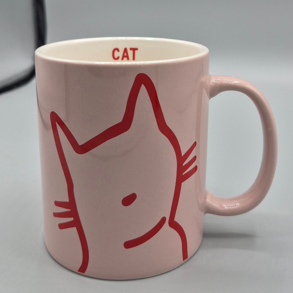 Cute Pink Stoneware Cat Person Coffee Tea Hot Cocoa Mug Red Abstract Kitty Face